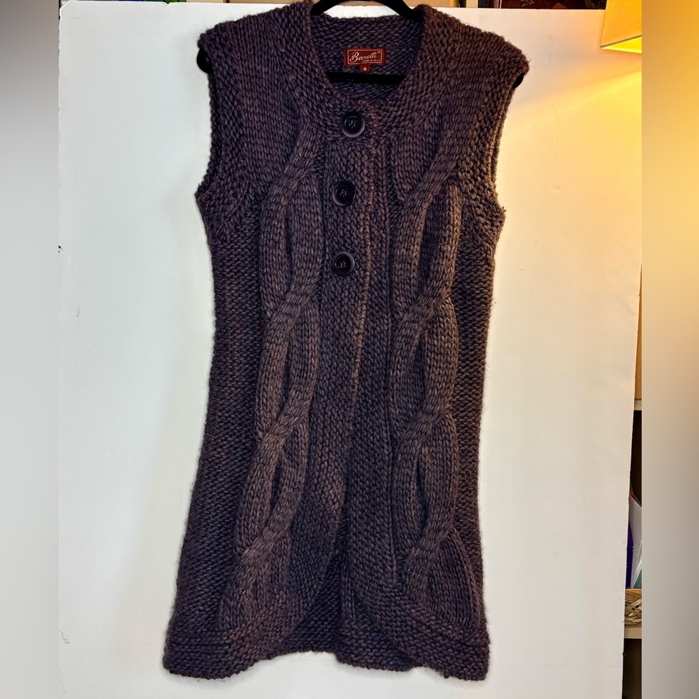 Berretti Made in Italy Cable Knit Sleeveless Cardigan Vest Chunky & Soft Small